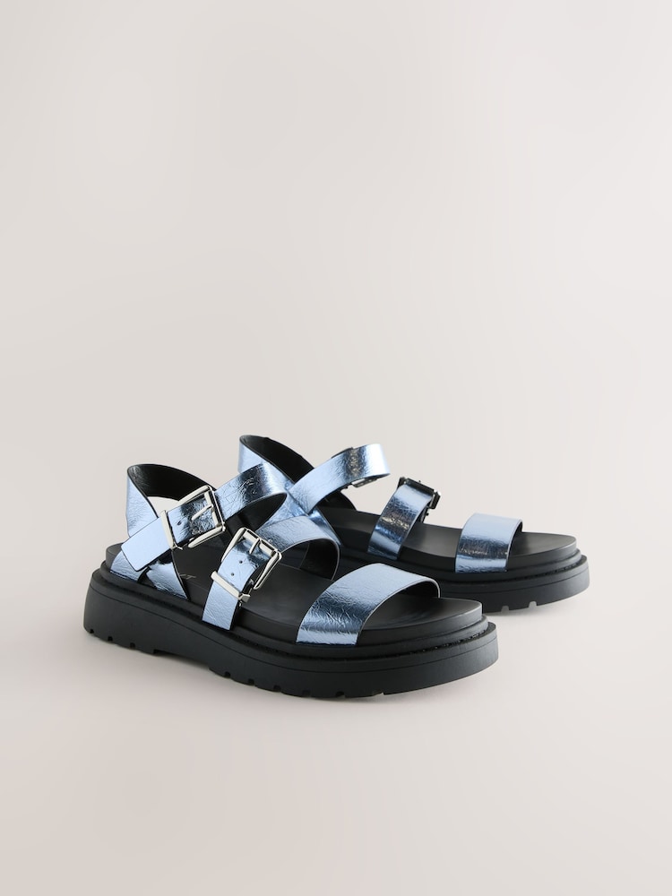 Metallic Blue Standard/Wide Fit Chunky Buckled Sandals - Image 2 of 5