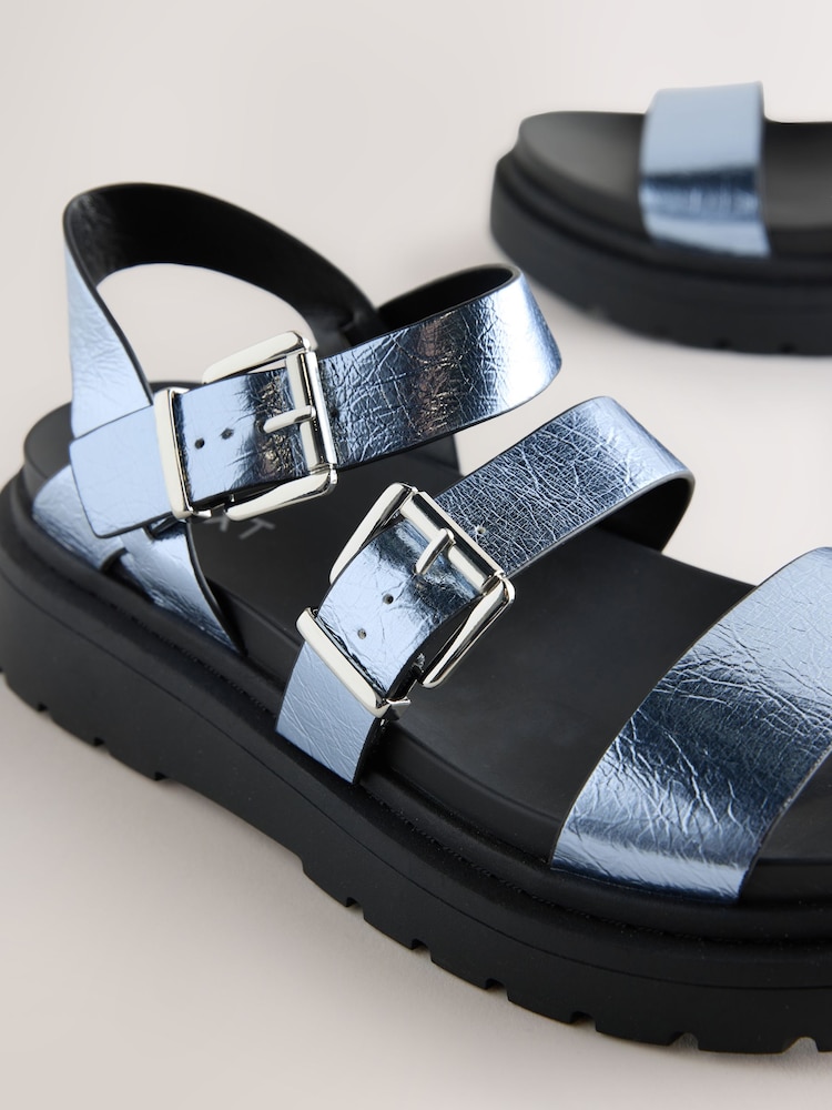 Metallic Blue Standard/Wide Fit Chunky Buckled Sandals - Image 4 of 5