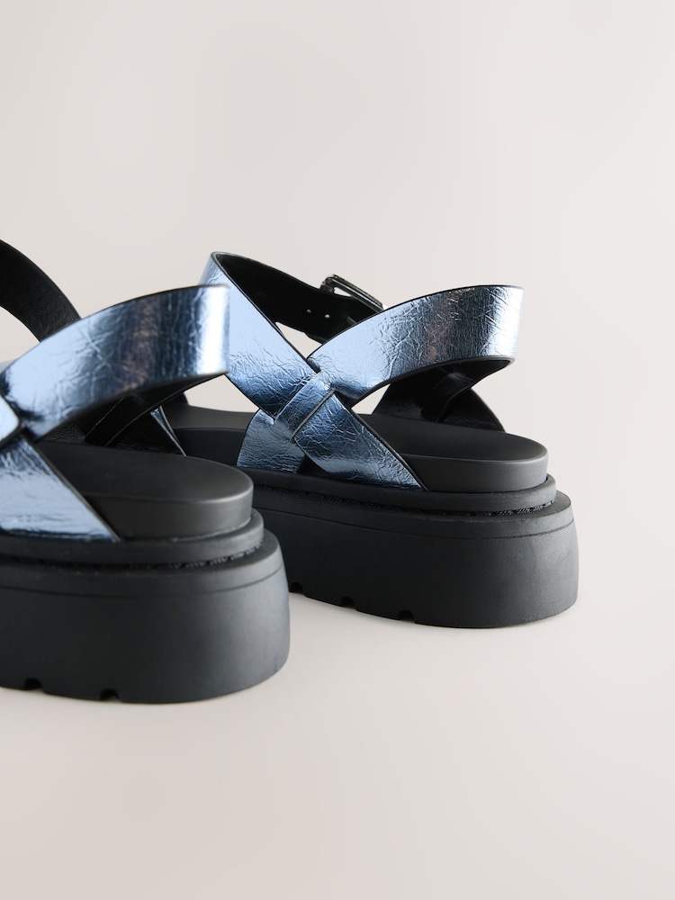 Metallic Blue Standard/Wide Fit Chunky Buckled Sandals - Image 5 of 5
