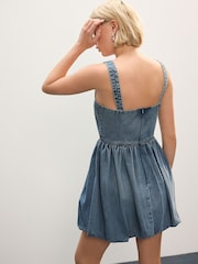 Mid Blue Mini Puffball Denim Dress - Image 3 of 4