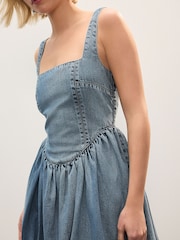 Mid Blue Mini Puffball Denim Dress - Image 4 of 4