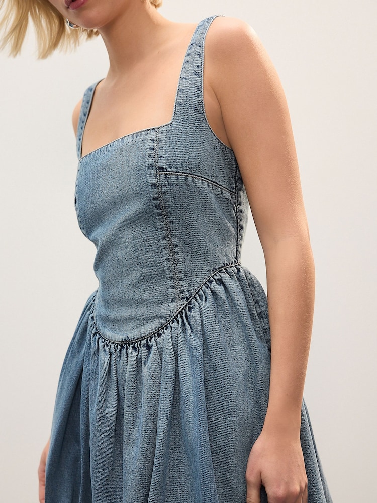 Mid Blue Mini Puffball Denim Dress - Image 4 of 4