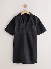 Black 100% Cotton Front Pocket Denim Mini Dress - Image 1 of 3
