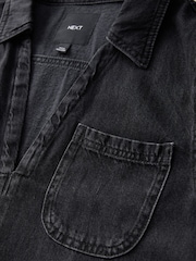 Black 100% Cotton Front Pocket Denim Mini Dress - Image 2 of 3