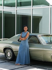Mid Blue Denim Sleeveless Denim Maxi Dress - Image 3 of 11