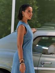 Mid Blue Denim Sleeveless Denim Maxi Dress - Image 6 of 11