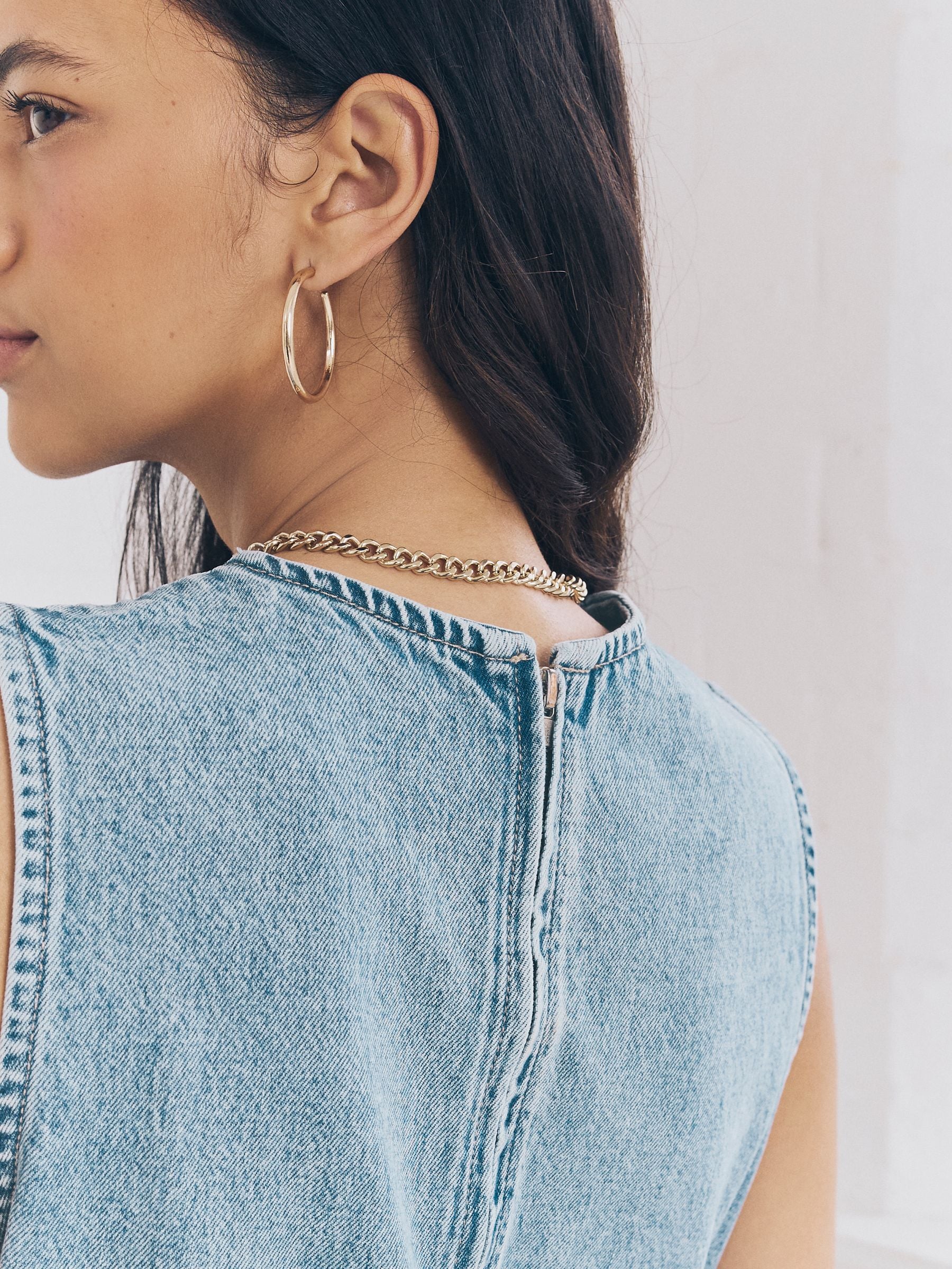 Buy Mid Blue Denim Sleeveless Denim Maxi Dress from the Next