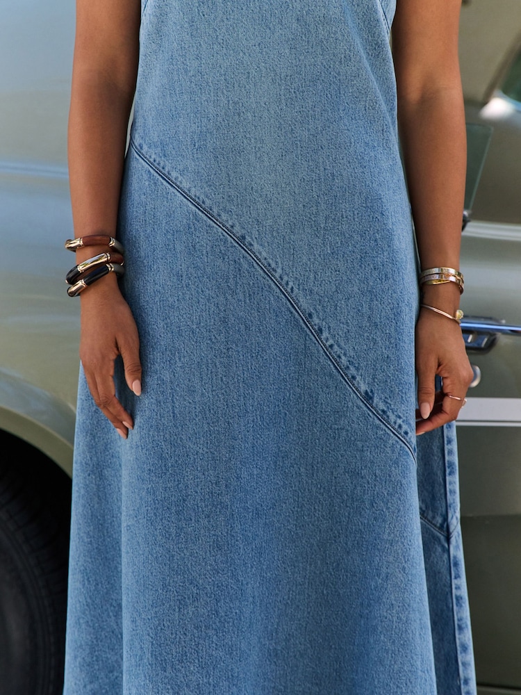 Mid Blue Denim Sleeveless Denim Maxi Dress - Image 7 of 11