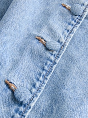 Mid Blue Button Through Boat Neck Denim Mini Dress - Image 6 of 8