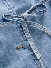 Mid Blue Button Through Boat Neck Denim Mini Dress - Image 7 of 8