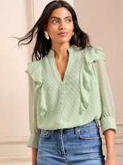 Grün - Love & Roses Dobby-Bluse mit 3/4 Ärmeln - Bild 1 von 4