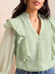 Grün - Love & Roses Dobby-Bluse mit 3/4 Ärmeln - Bild 2 von 4