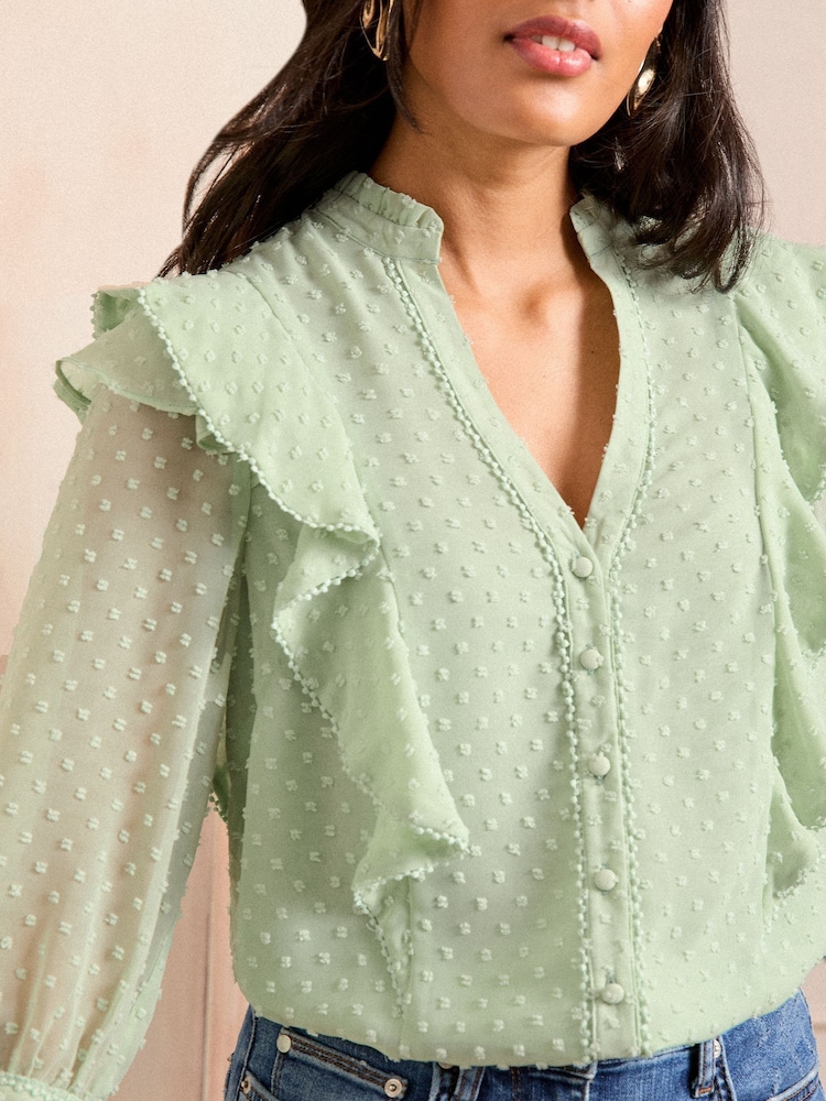 Verde - Love & Roses Dobby 3/4 Sleeve Blouse - Imagen 2 de 4 Verde - Love & Roses Dobby 3/4 Sleeve Blouse - Imagen 2 de 4