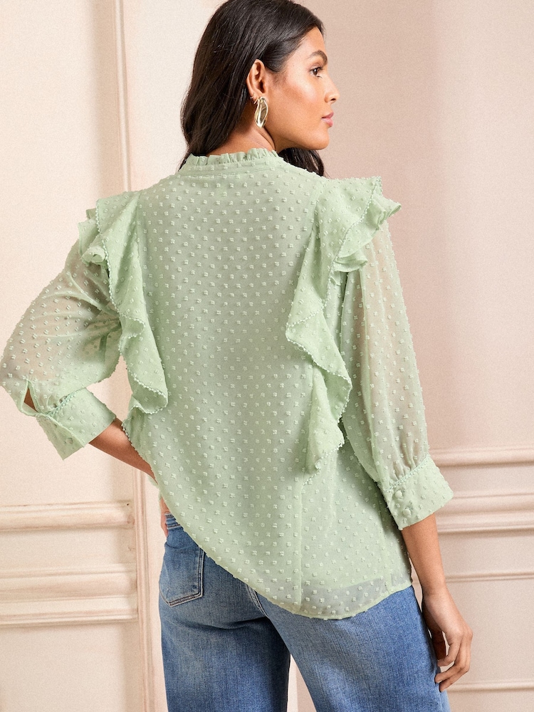 Grün - Love & Roses Dobby-Bluse mit 3/4 Ärmeln - Bild 4 von 4