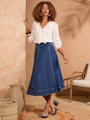Love & Roses Ivory Petite Texture Ruffle Detail 3/4 Sleeve Blouse - Image 3 of 4