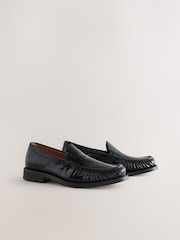 Black Rouched Front Leather Loafers - Image 1 of 5