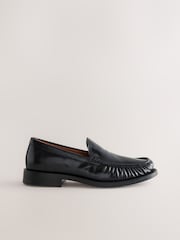 Black Rouched Front Leather Loafers - Image 2 of 5