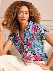 Love & Roses Blue Animal Printed Roll Sleeve Shirt - Image 1 of 4