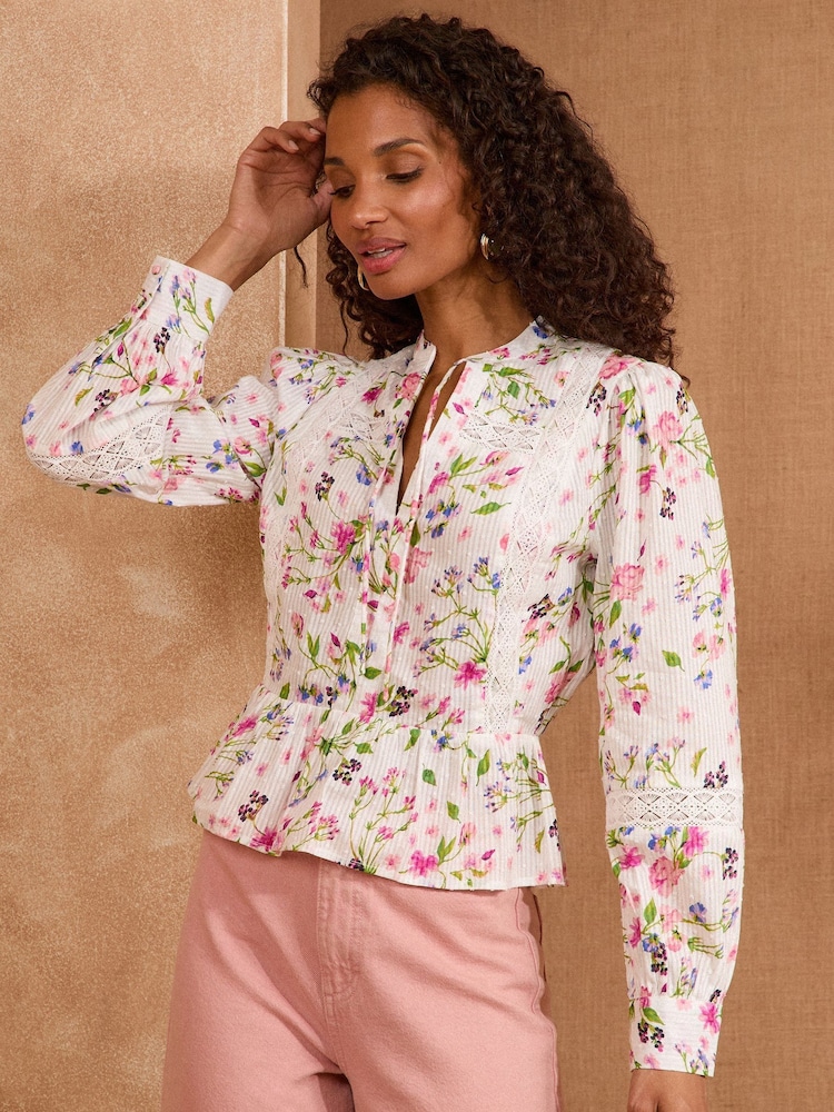 rožnata/White rožast vzorec - Love & Roses bluza iz 100% bombaža z dolgimi rokavi - Slika 1 iz 4 rožnata/White rožast vzorec - Love & Roses bluza iz 100% bombaža z dolgimi rokavi - Slika 1 iz 4