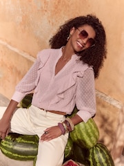 Love & Roses Blush Pink Dobby 3/4 Sleeve Blouse - Image 2 of 4