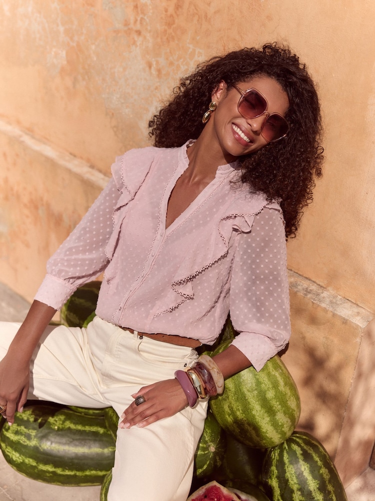 Love & Roses Blush Pink Dobby 3/4 Sleeve Blouse - Image 2 of 4