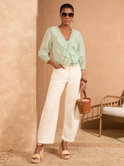 Love & Roses Mint Green Texture Ruffle Detail 3/4 Sleeve Blouse - Image 2 of 4