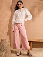 Love & Roses Ivory Petite Long Sleeve Dobby Peplum 100% Cotton Blouse - Image 3 of 4