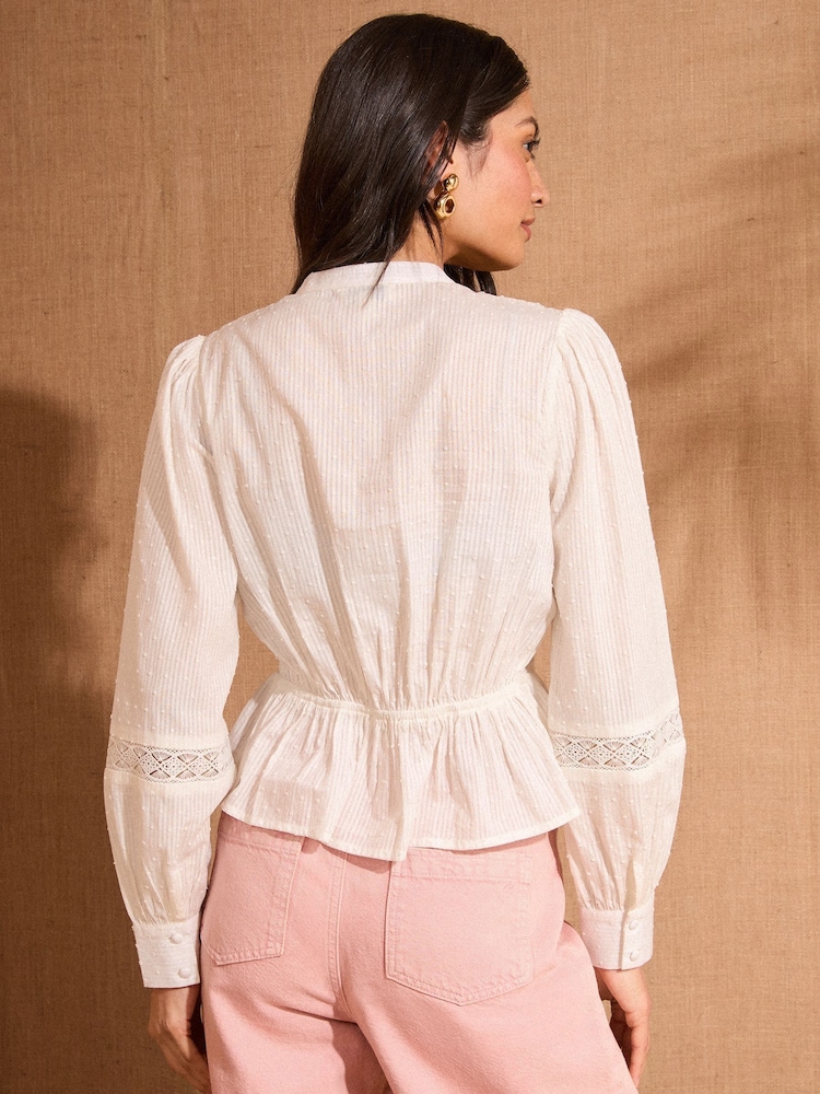 Love & Roses Ivory Petite Long Sleeve Dobby Peplum 100% Cotton Blouse - Image 4 of 4