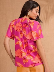 Love & Roses Pink Tropical Sequin V-Neck blouse - Image 2 of 4