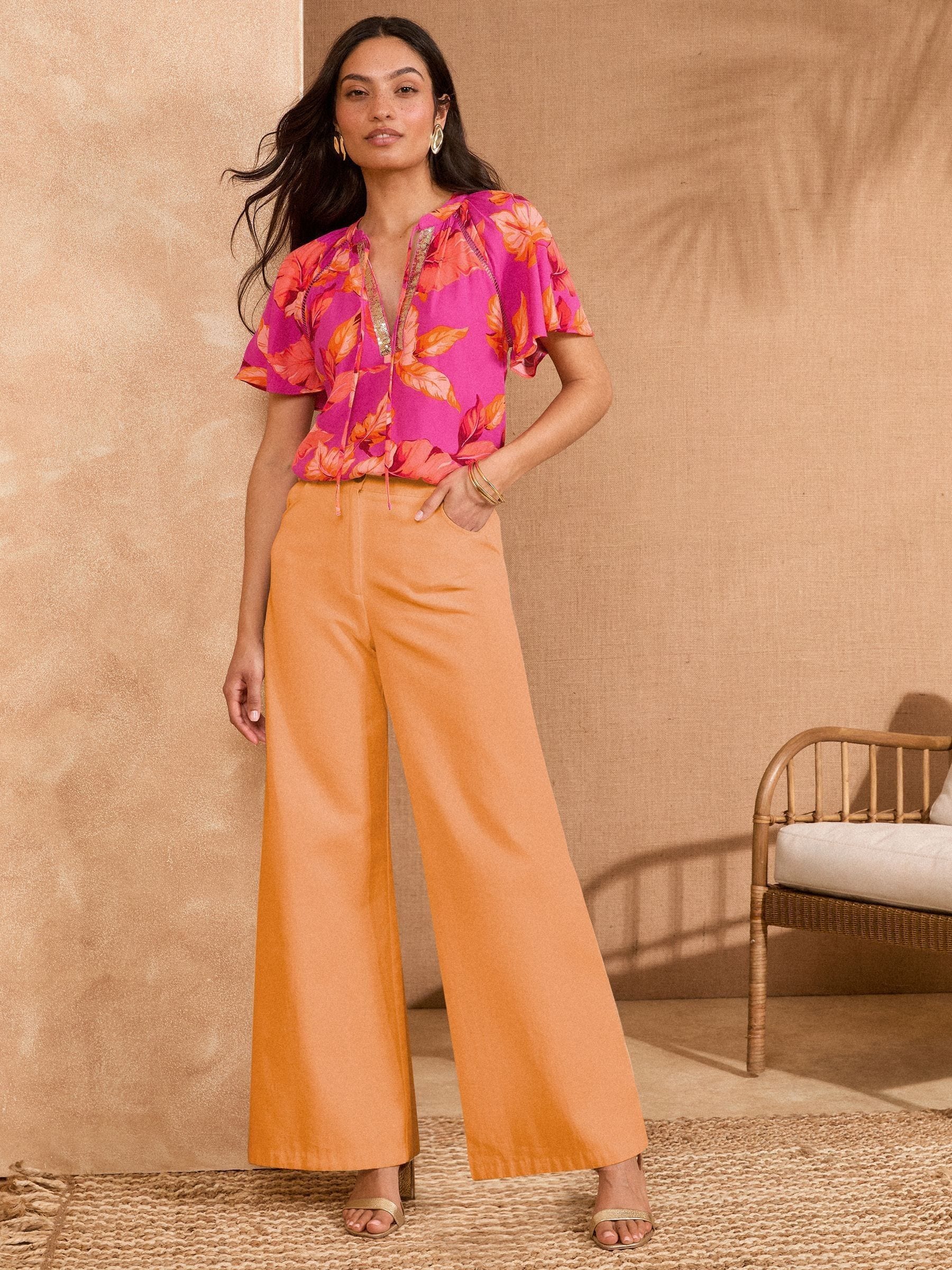Buy Love & Roses Pink Tropical Sequin V-Neck blouse from the Next