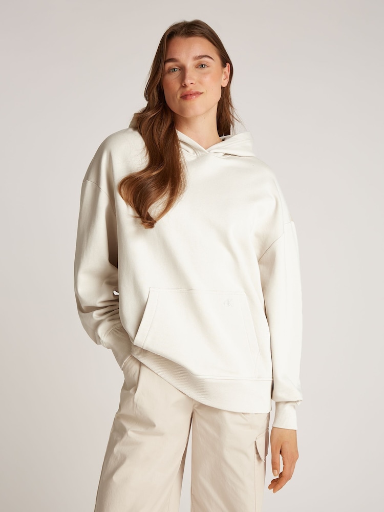 Calvin Klein Cream Oversized 100% Cotton Hoodie With Back Graphic - Image 1 of 7