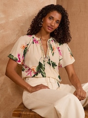 Love & Roses White/Ecru Tropical Sequin V-Neck blouse - Image 1 of 4