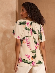 Love & Roses White/Ecru Tropical Sequin V-Neck blouse - Image 4 of 4