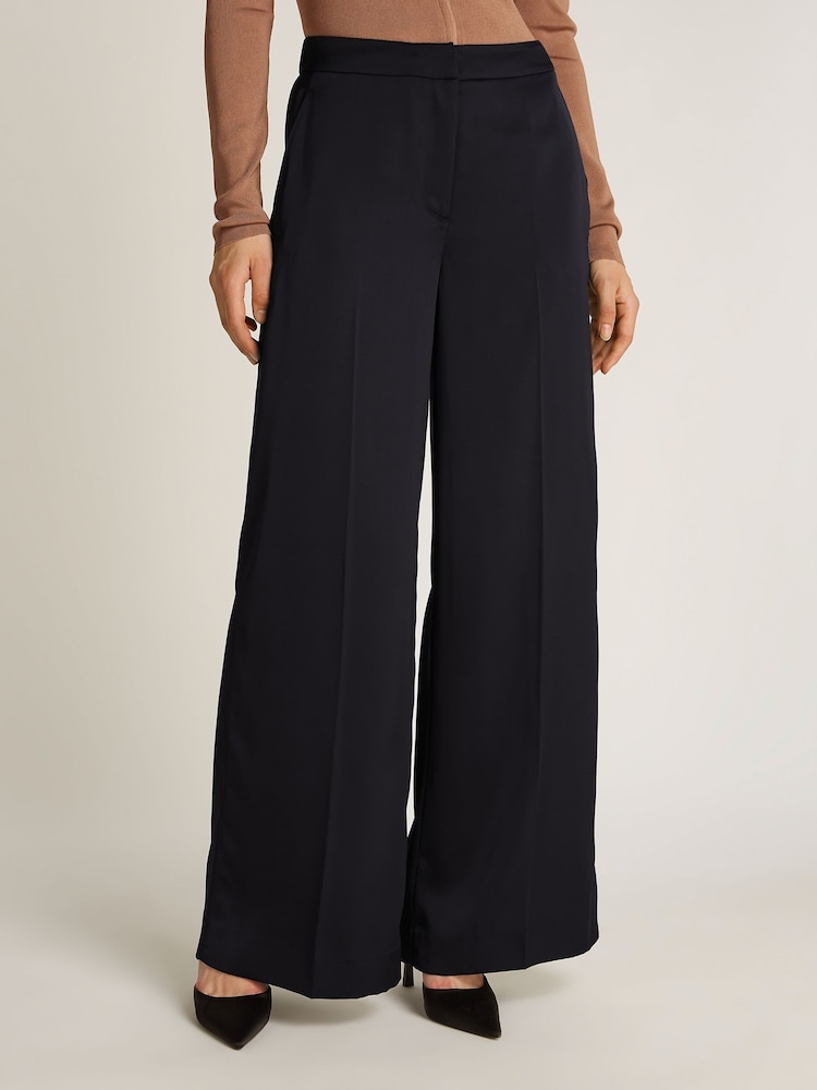 Calvin Klein Black Technical Satin Straight Trousers - Image 1 of 7