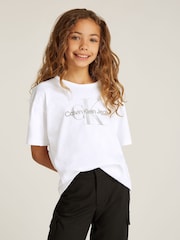 Calvin Klein White Monologo Glitter 100% Cotton T-Shirt - Image 1 of 5