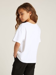 Calvin Klein White Monologo Glitter 100% Cotton T-Shirt - Image 2 of 5