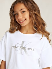 Calvin Klein White Monologo Glitter 100% Cotton T-Shirt - Image 3 of 5