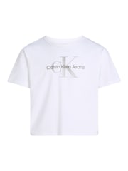 Calvin Klein White Monologo Glitter 100% Cotton T-Shirt - Image 4 of 5