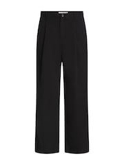 Calvin Klein Black Cropped Pleated 100% Cotton Trousers - Image 3 of 7