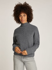 Calvin Klein Grey Relaxed Soft Wool Cable Jumper - Image 1 of 7