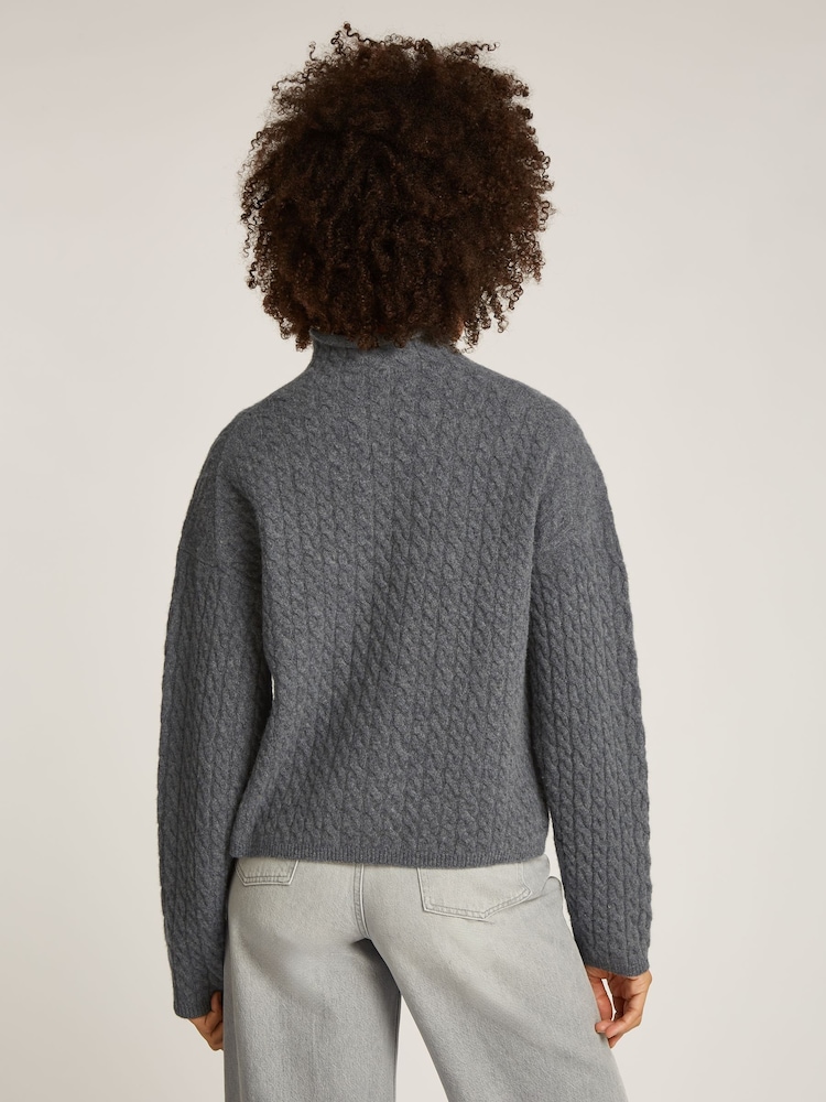 Calvin Klein Grey Relaxed Soft Wool Cable Jumper - Image 2 of 7