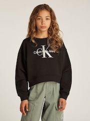 Calvin Klein Black 100% Cotton Glitter Monologo Sweatshirt - Image 1 of 5