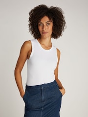 Calvin Klein White Ribbed Crew Neck Tank Top - Image 1 of 7