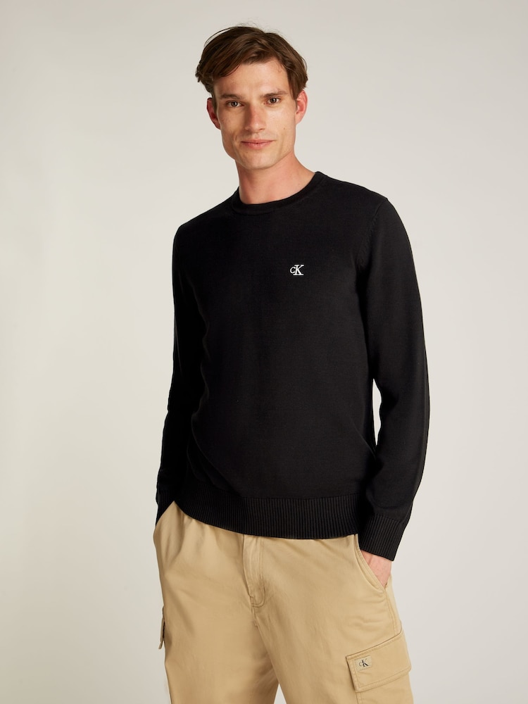 Calvin Klein Black 100% Cotton Modern Crew Neck Jumper - Image 1 of 6