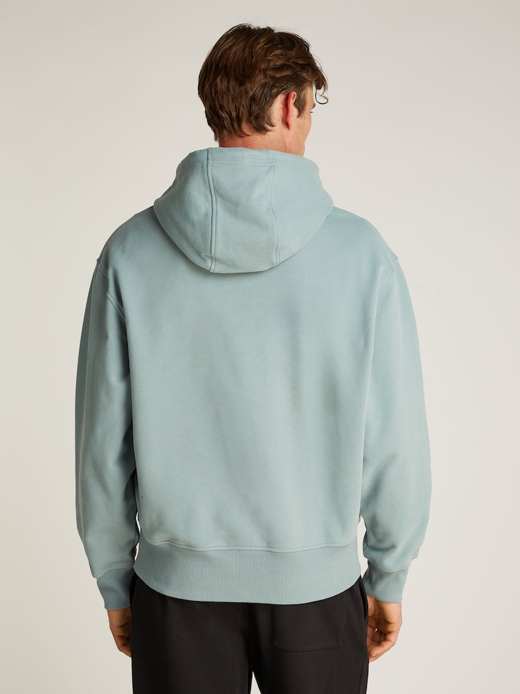 Calvin Klein Blue Heavyweight Embroidered 100% Cotton Hoodie - Image 2 of 5