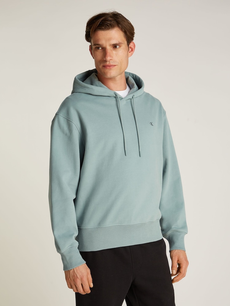 Calvin Klein Blue Heavyweight Embroidered 100% Cotton Hoodie - Image 5 of 5