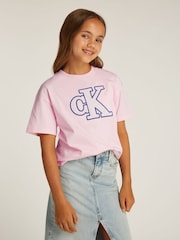 Calvin Klein Pink Monologo Glitter 100% Cotton T-Shirt - Image 1 of 5