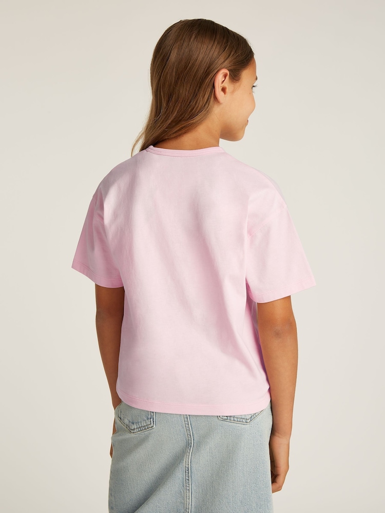 Calvin Klein Pink Monologo Glitter 100% Cotton T-Shirt - Image 2 of 5