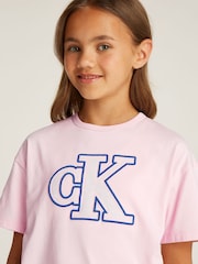 Calvin Klein Pink Monologo Glitter 100% Cotton T-Shirt - Image 3 of 5