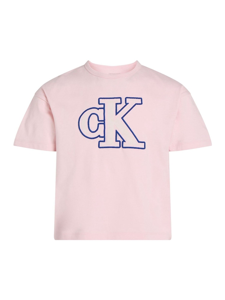 Calvin Klein Pink Monologo Glitter 100% Cotton T-Shirt - Image 4 of 5